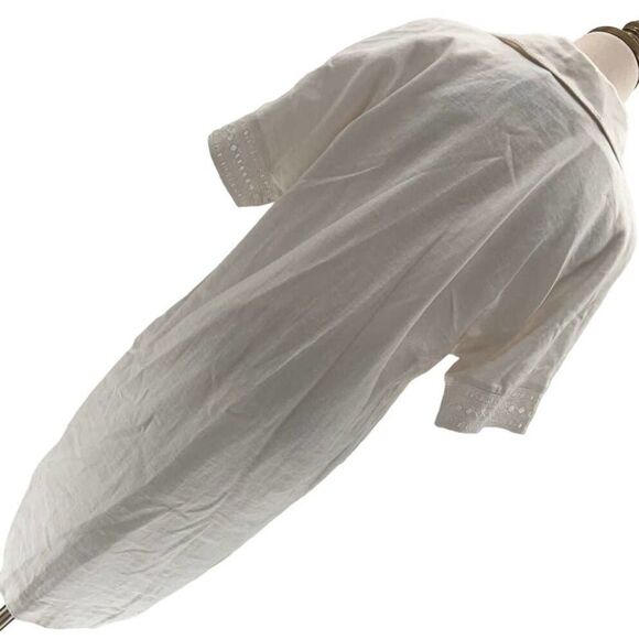 Elie Tahari White Lace Trim Short Sleeved/Collar Linen Lined Shirt Dress NWT-M - Picture 3 of 13
